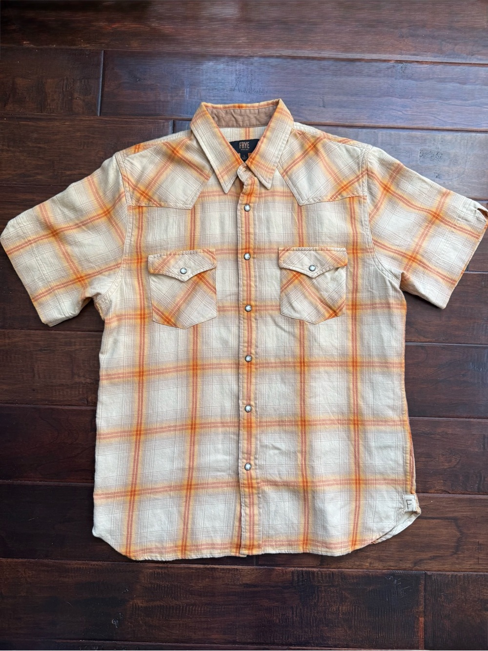 Frye Men's Plaid Short Sleeve Western Snap Shirt Size L